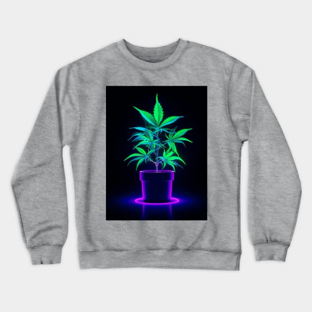 Neon Aesthetic Marijuana Pot Plant Crewneck Sweatshirt by TeeTrendz